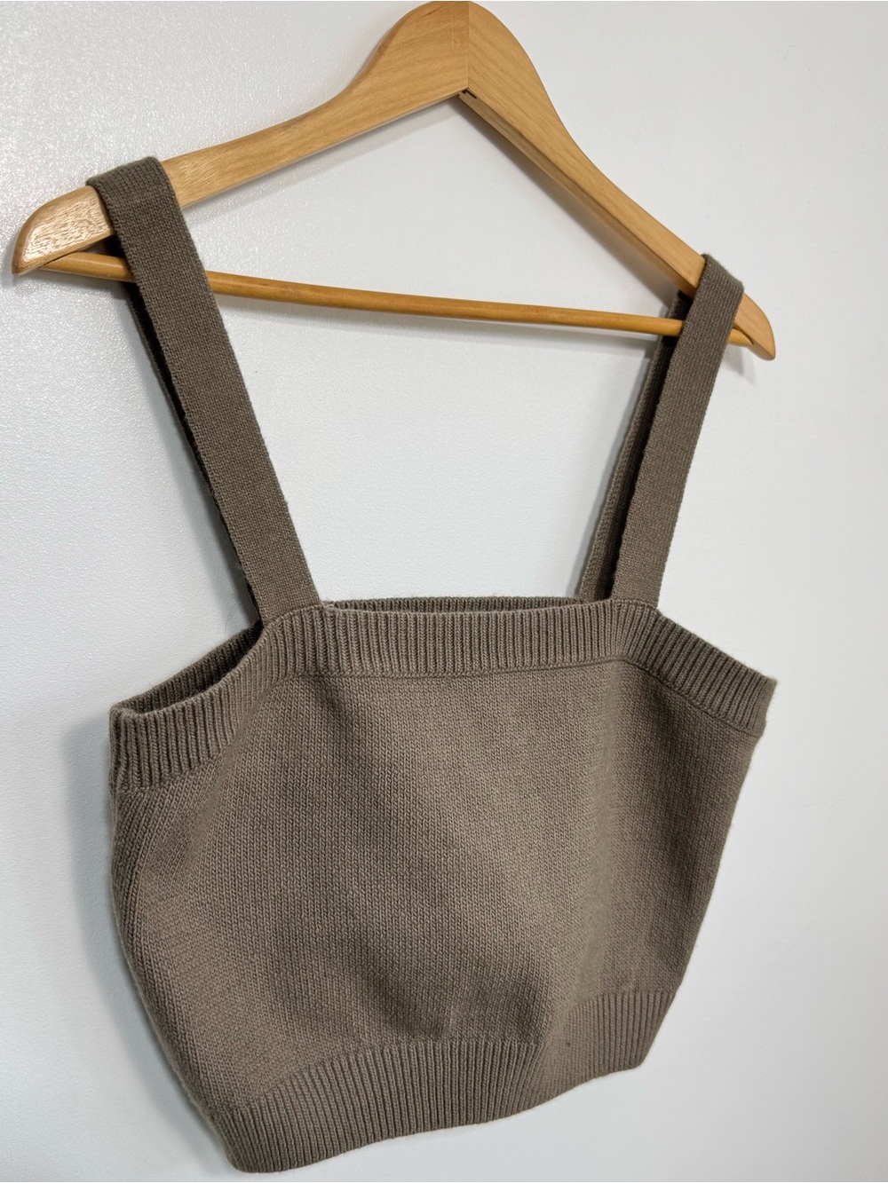 NWT H&M Dark Taupe Fine Knit Cropped Square Neck Tank Top Camisole Size XL